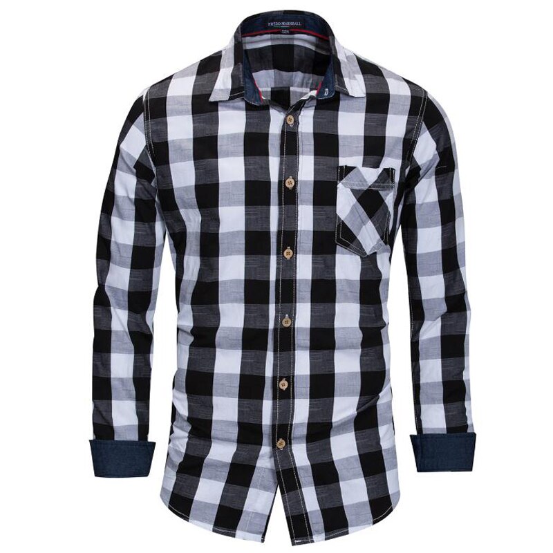 Eurokoko xxxl miesten ruudullinen paita pitkähihainen rento denim paita miesten streetwear bisnespaita camisa masculina