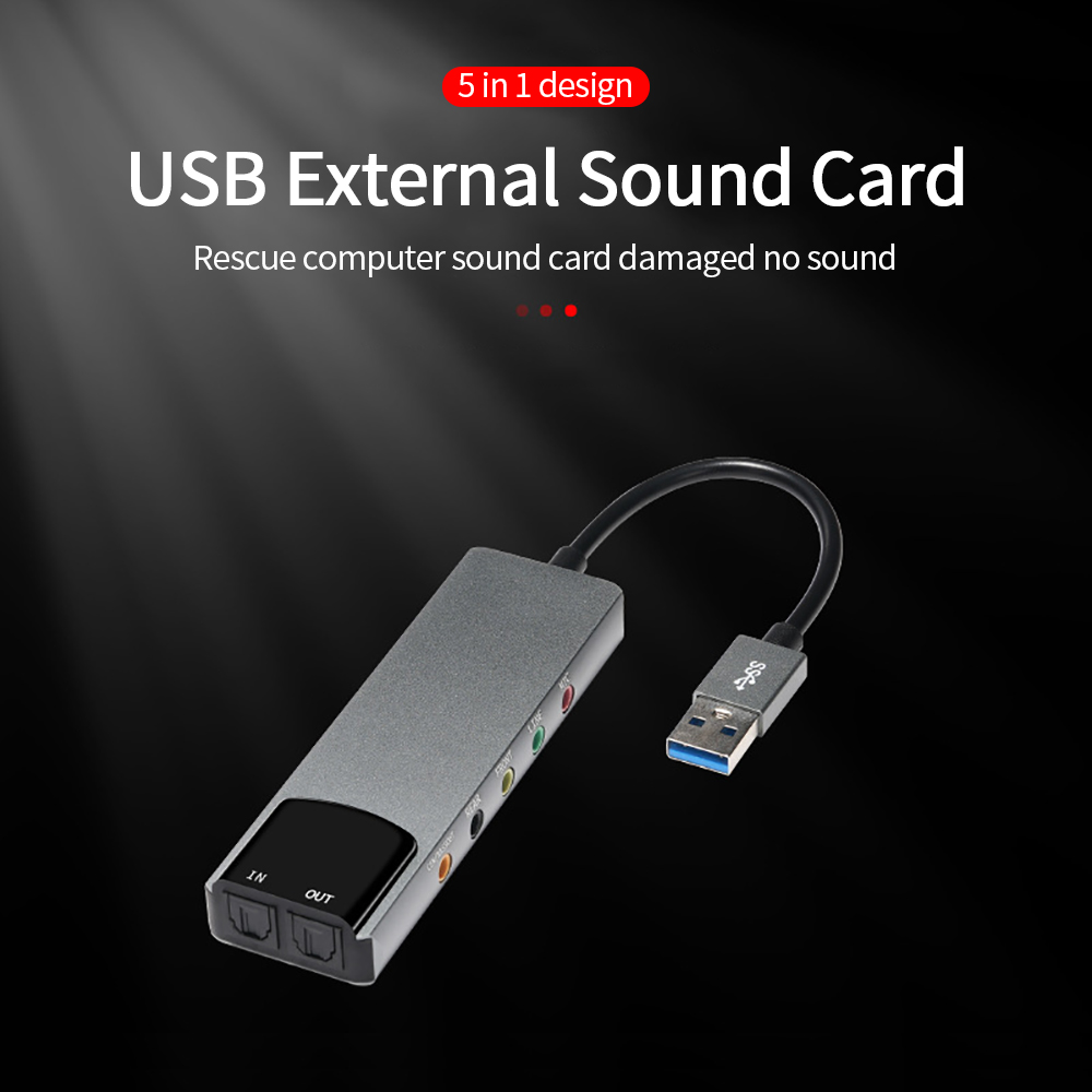 6-in-1 USB External Optical Sound Card Multifunction Audio Converter Adapter for Notebook Aluminium Sound Card