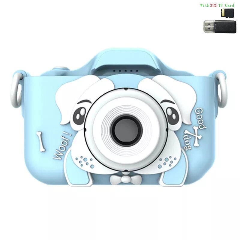Mini Camera Kids Digital Camera Cartoon Toy HD Camera for Kids Educational Children's Camera Toys for Boy Girl Best: Blue Dog 32G Card