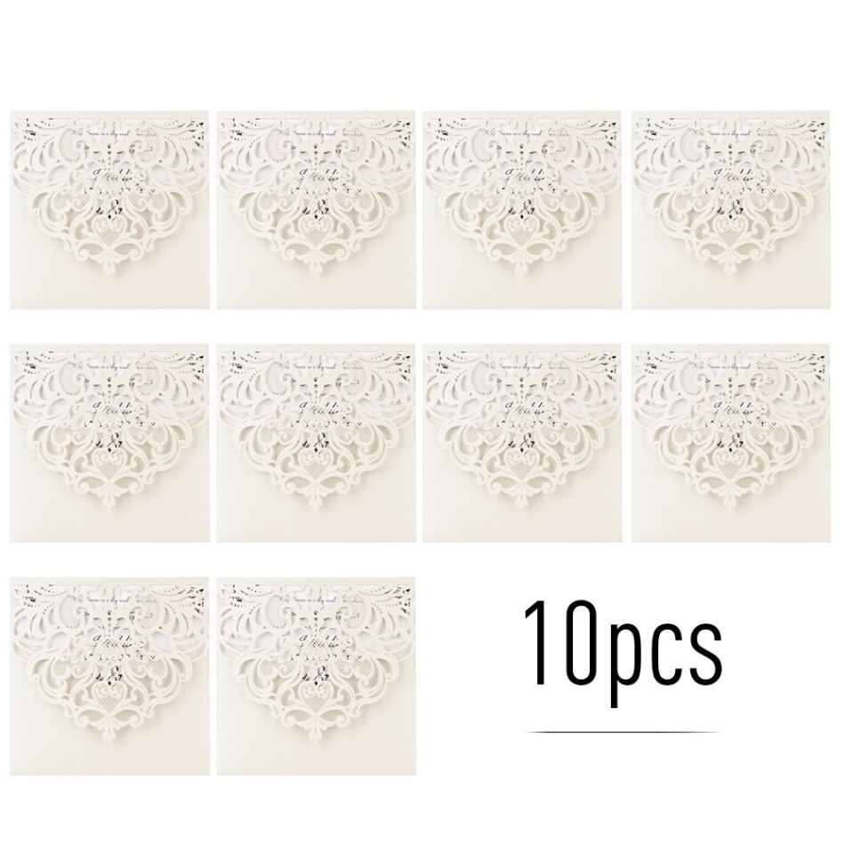 10pcs Pearl Paper Floral Wedding Invitations Cards Birthday Card with Blank Inner Sheet for Wedding Birthday Party Anniversary: Beige