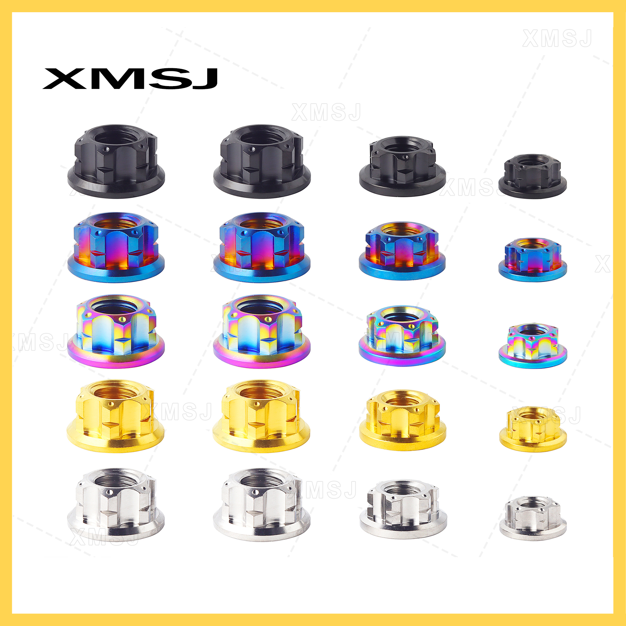 XMSJ M6 M8 M10 M12 Hex Hexagon Flange Titanium Nuts Rear Axle Lock Nut for Bike Motorcycle Fastener Titanium Hex Flange Nuts