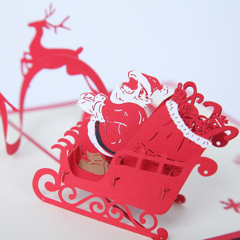 3D Pop Up Card Santa Claus Christmas Deer Merry Christmas Greeting Cards Home Party Decorations Year Greeting Card