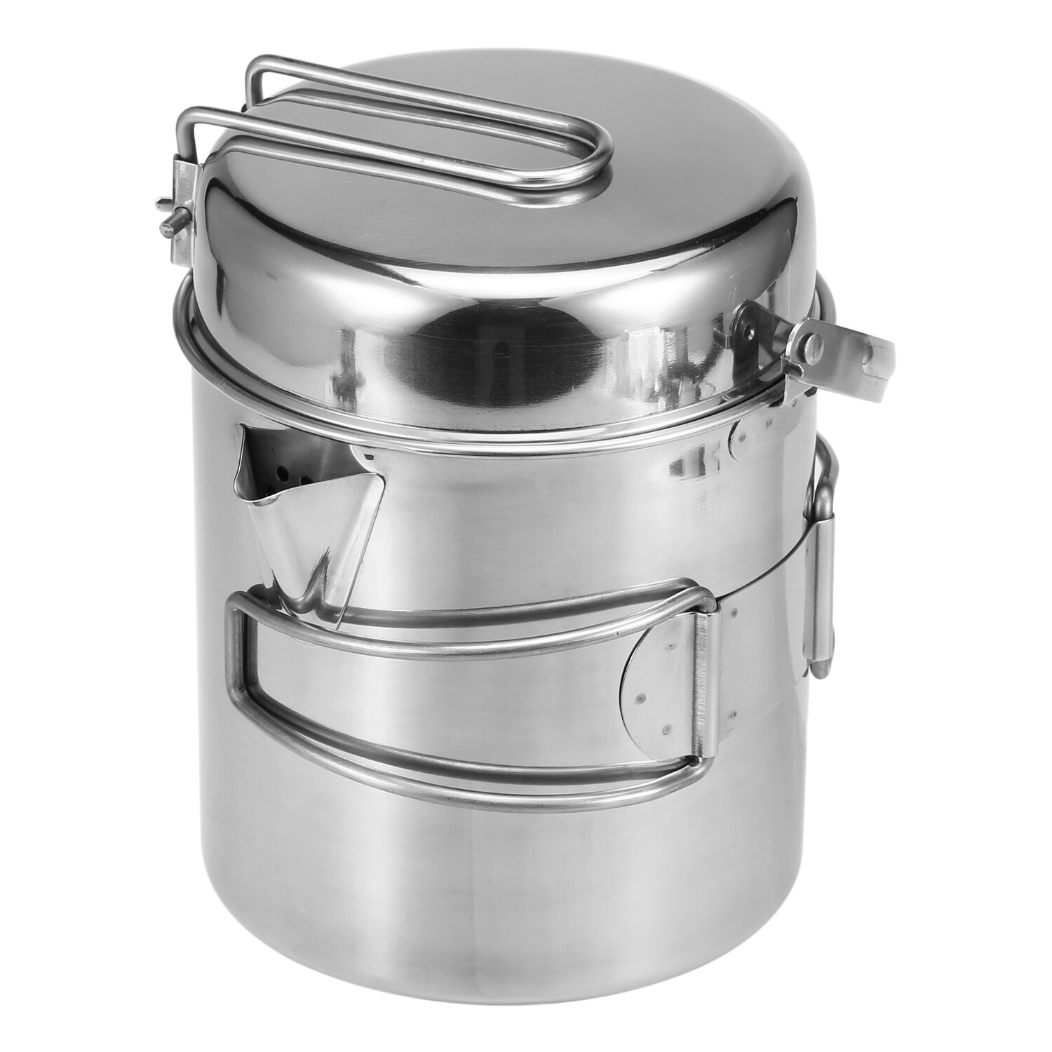Portable Outdoor Camping Cookware 1L Stainless Steel Cooking Kettle Outdoor Camping Backpacking Pot with Foldable Handle