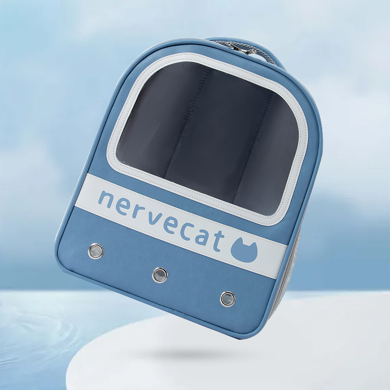 Kat Zak Lente Uitje Tas Draagbare Ademend Kat Rugzak Hond Zak Ruimte Capsule Huisdier Schouder Kat Schooltas: sea blue leather