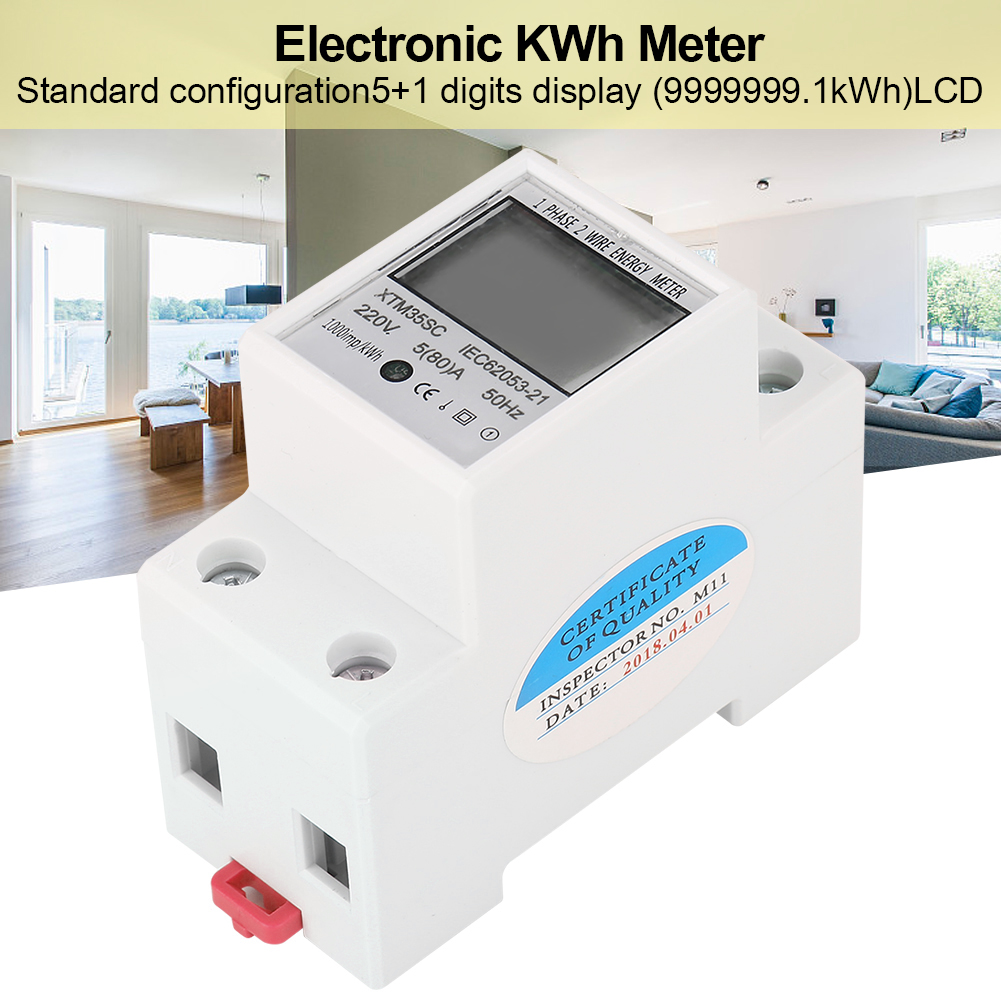 AC220V 5(80)A Digital DIN-Rail Electric Meter 1-Phase 2 Wire 2P DIN-Rail Electronic Energy Meter KWh Meter