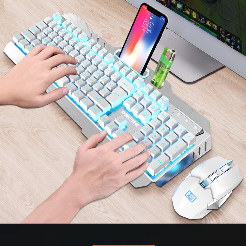 Drahtlose Mechanische Tastatur und Maus Spiel Set Wiederaufladbare mit Hintergrundbeleuchtung für Gaming