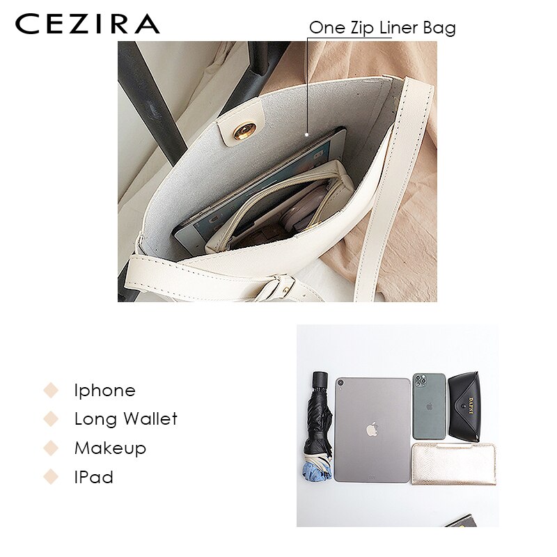 Cezira Vrouwen Grote Pu Vegan Lederen Crossbody Tas Toevallige Zip Liner Bag Hobo Schouder Handtas Set Vrouwelijke Dagelijkse Effen Kleur emmer