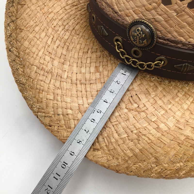 Natural Straw Cowboy Hat Women Men Handmade Weave Punk Cowboy Hats For Lady Tassel Summer Western Sombrero Hombre Lifeguard Hats