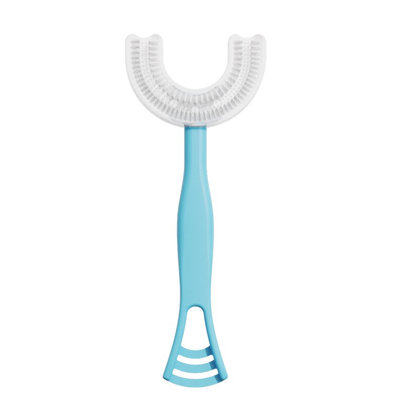 Spazzolino da denti a forma di U per bambini spazzolino da denti morbido Babi spazzola per la pulizia dei denti a 360 gradi per i denti del bambino cura orale accessori per bambini: Straight Rod - Blue