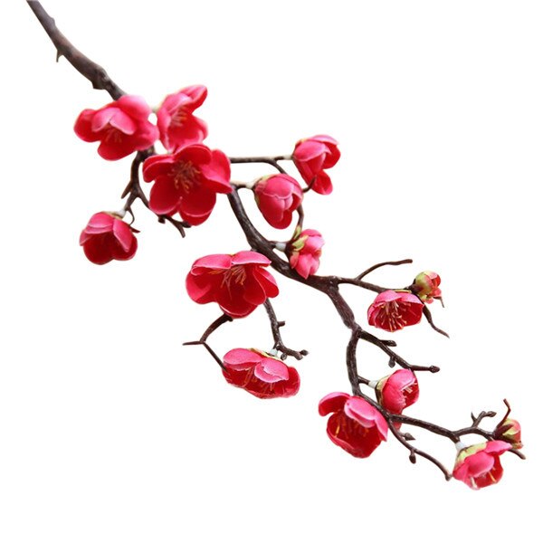 Artificial Cherry Flower Branch Simulation Plum Blossoms Flowers Flores Sakura Tree Home Table Living Room Wedding Decoration: rose red