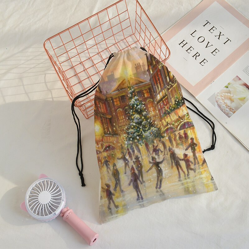 De zak vrolijke kerst print tas kerst trekkoord tassen dames multi-stijl reisrugzak wolesale