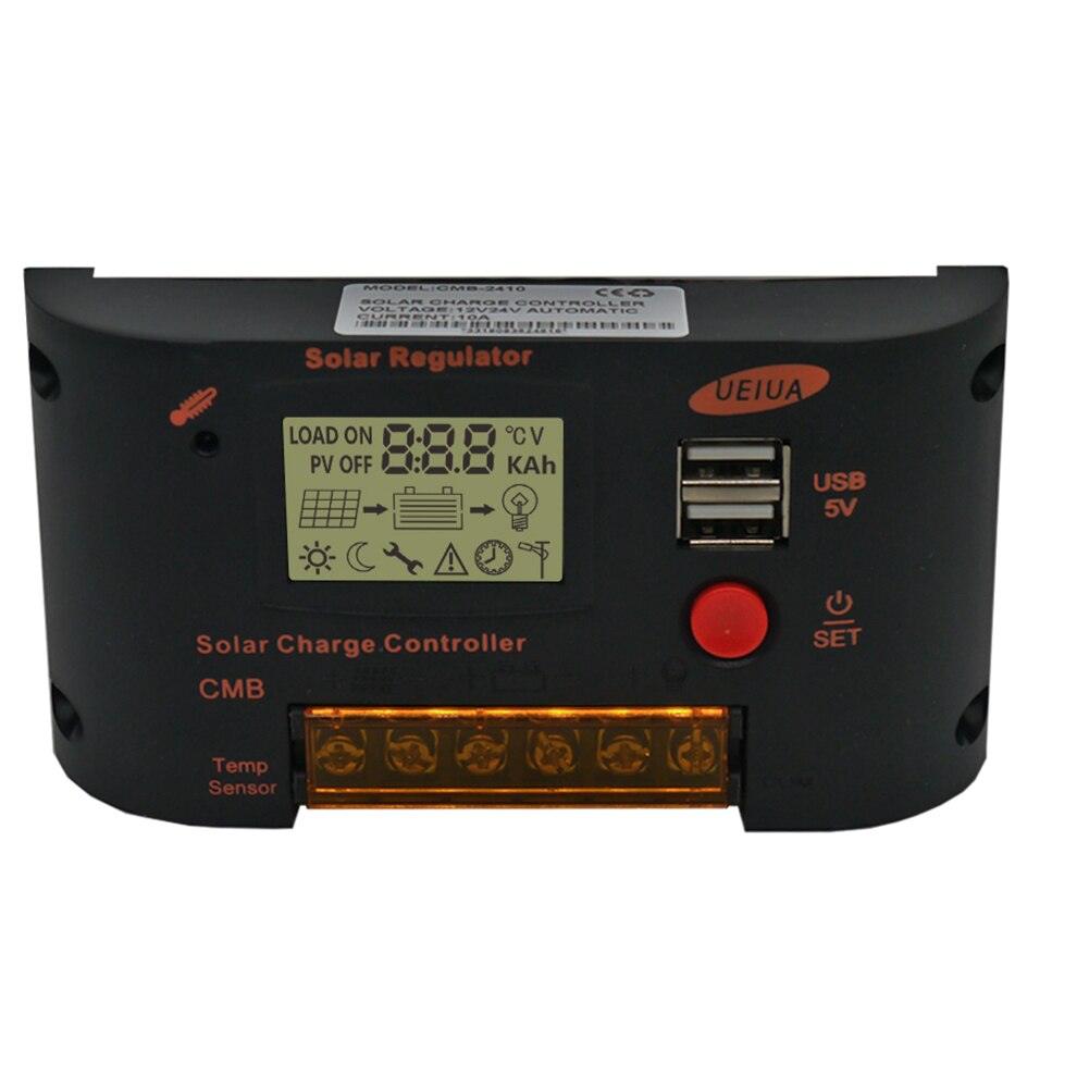 Kit Controlador de Carga Solar PWM LCD Dual USB Saída de PC Regulador Carregador Solar Controlador de Carga Regulador de Solor
