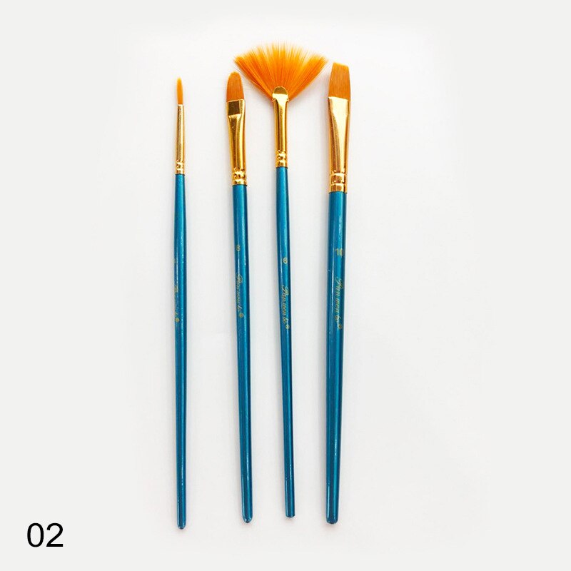 Pincel de pintura para artista, suministros de Arte de dibujo con mango de madera, tubo de aluminio, cerdas de cerdas, 4 Uds.: Style 2