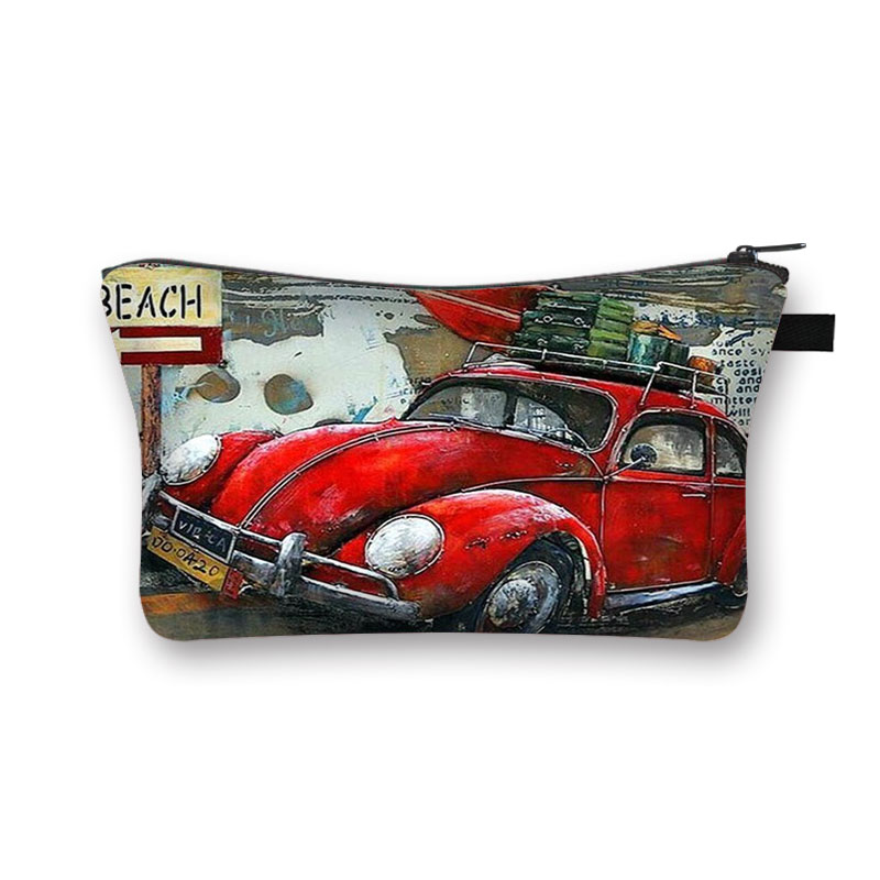 Gekleurde Auto &#39;S Op Seaside Vacation Cosmetische Vrouwen Make-Up Tas Britse Auto Meisjes Opbergzakken Dames Draagbare Cosmetische Case: shzbmeiche07x