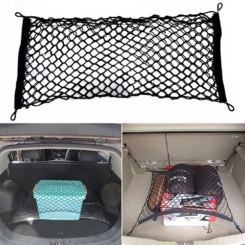 Universal bil bagagerum bag last organizer opbevaring elastisk mesh net holder 4 kroge