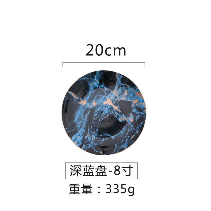 Marble Ceramic Dinner Plates Set Gold Inlay Porcelain Dessert Plate Steak Salad Snack Cake Plates Tableware: 8 Inch plate C