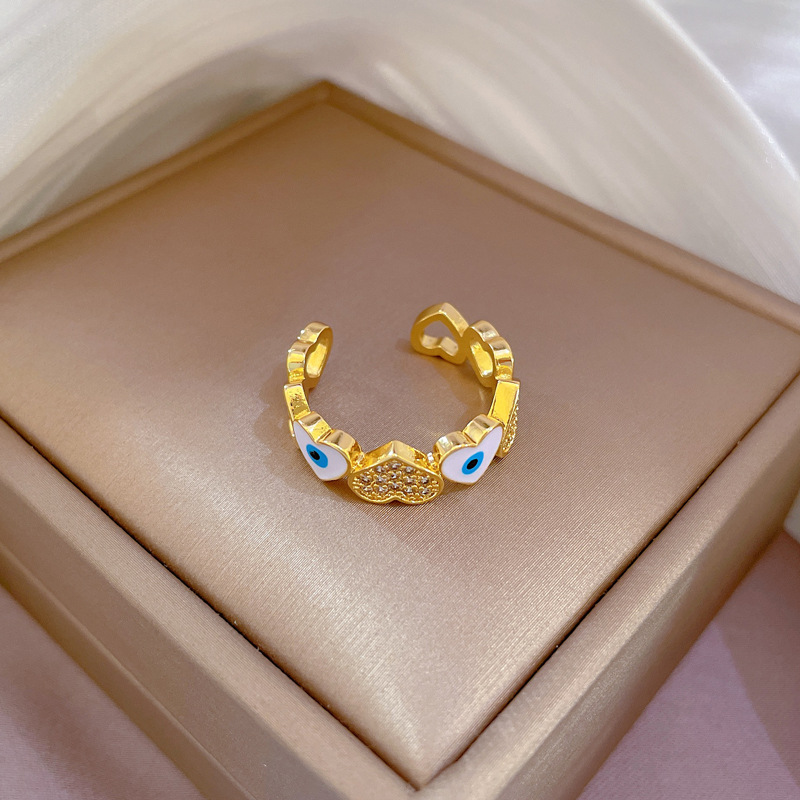 CZ Crystal Enamel Blue Eyes Heart Ring For Women Romantic Heart Stackable Rings Fine Jewerly Wedding Birthday