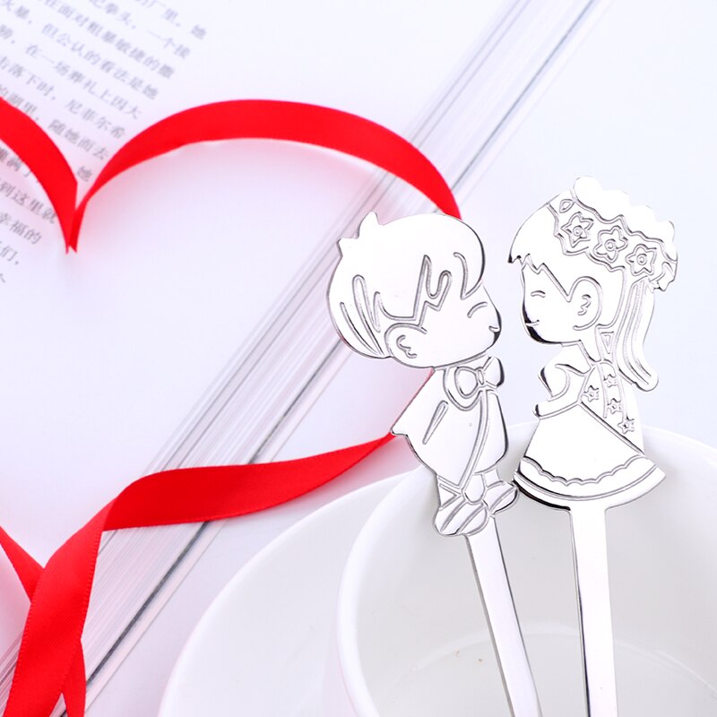 Cucharas de café románticas para pareja, cucharillas de té de colores, cubertería pequeña plateada, cuchara de postre de pastel dorado para I &amp; U, 2 uds.