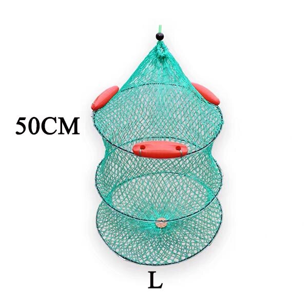 Folding Round Fish Care Drift Net Metal Frame Nylon Mesh Fishing Net 3 Layers+3 Floating Fish Care Drift Net Diameter 40/45/50cm: L