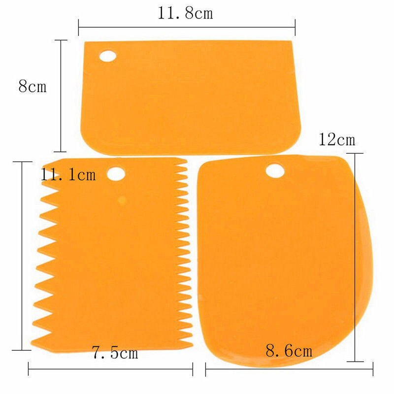 3Pcs Cake Cream Scraper Baking Pastry Tools Irregular Teeth Edge Plastic Dough Knife Fondant Scraper Spatulas Cutters Tools