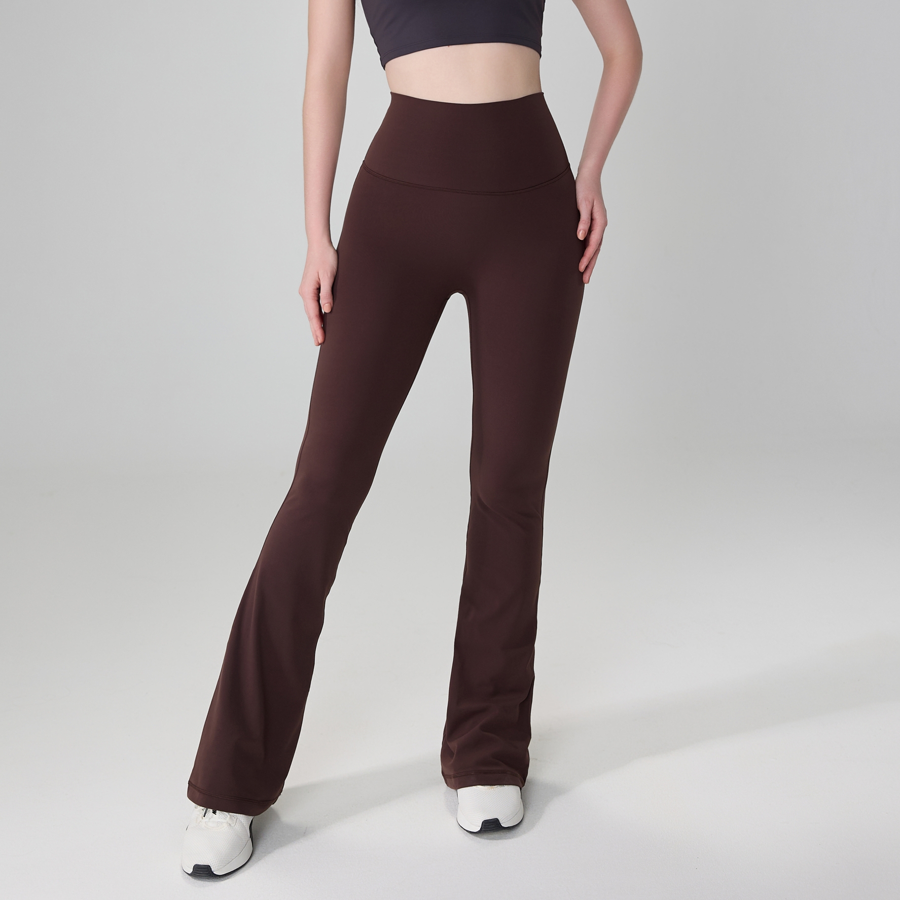 Hohe Taille aufflackern Gamaschen Frauen Freies Größe Yoga Hosen Hohe Taille Breite Bein Hosen Frauen Fitnessstudio Sport Ausgestellte Schlauch tanz Hosen: Sandstein farbe