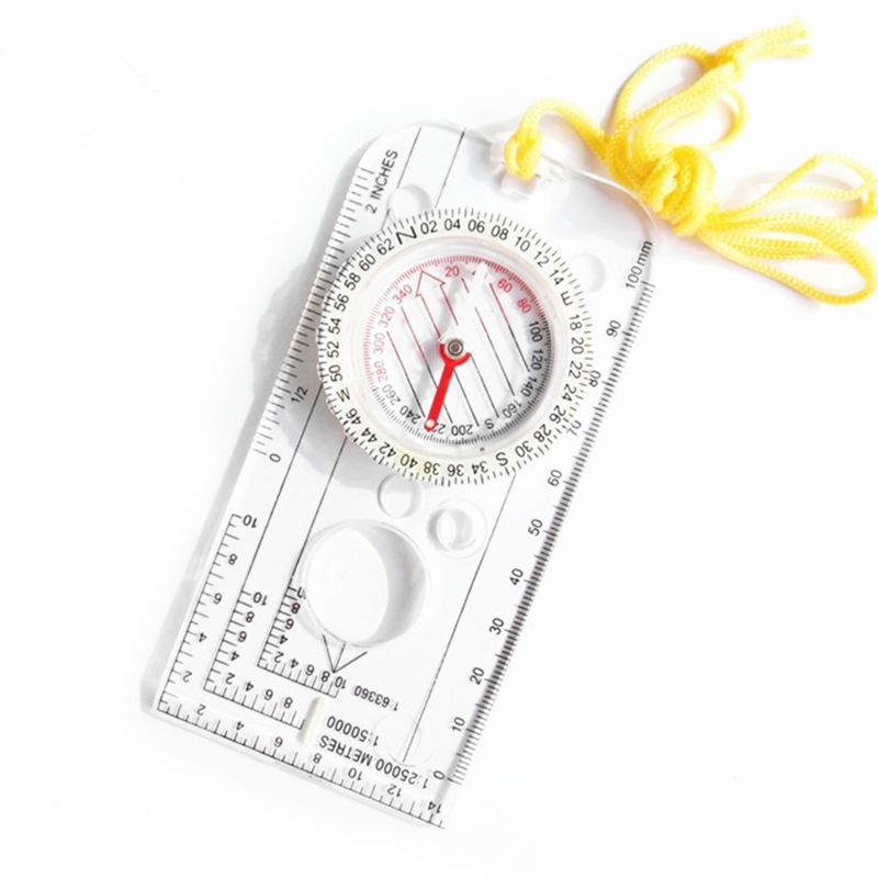 Multi-function Drawing Ruler Map Scale Camping Navigation Compass Angle Ruler Magnifier