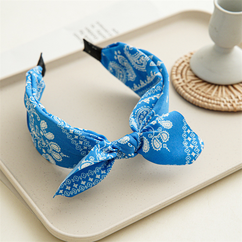 Bandana de Cachemira a la para mujer, diademas con lazo anudado, turbante con Orejas de conejo, diadema, accesorios para el cabello para niña: Azul