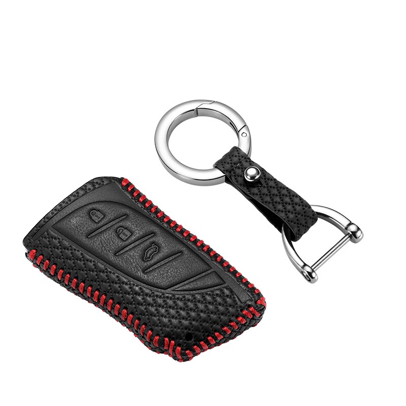 luckeasy car key cover for lexus LC LS ES Case Remote Keys Shell leather key4y: red line 3