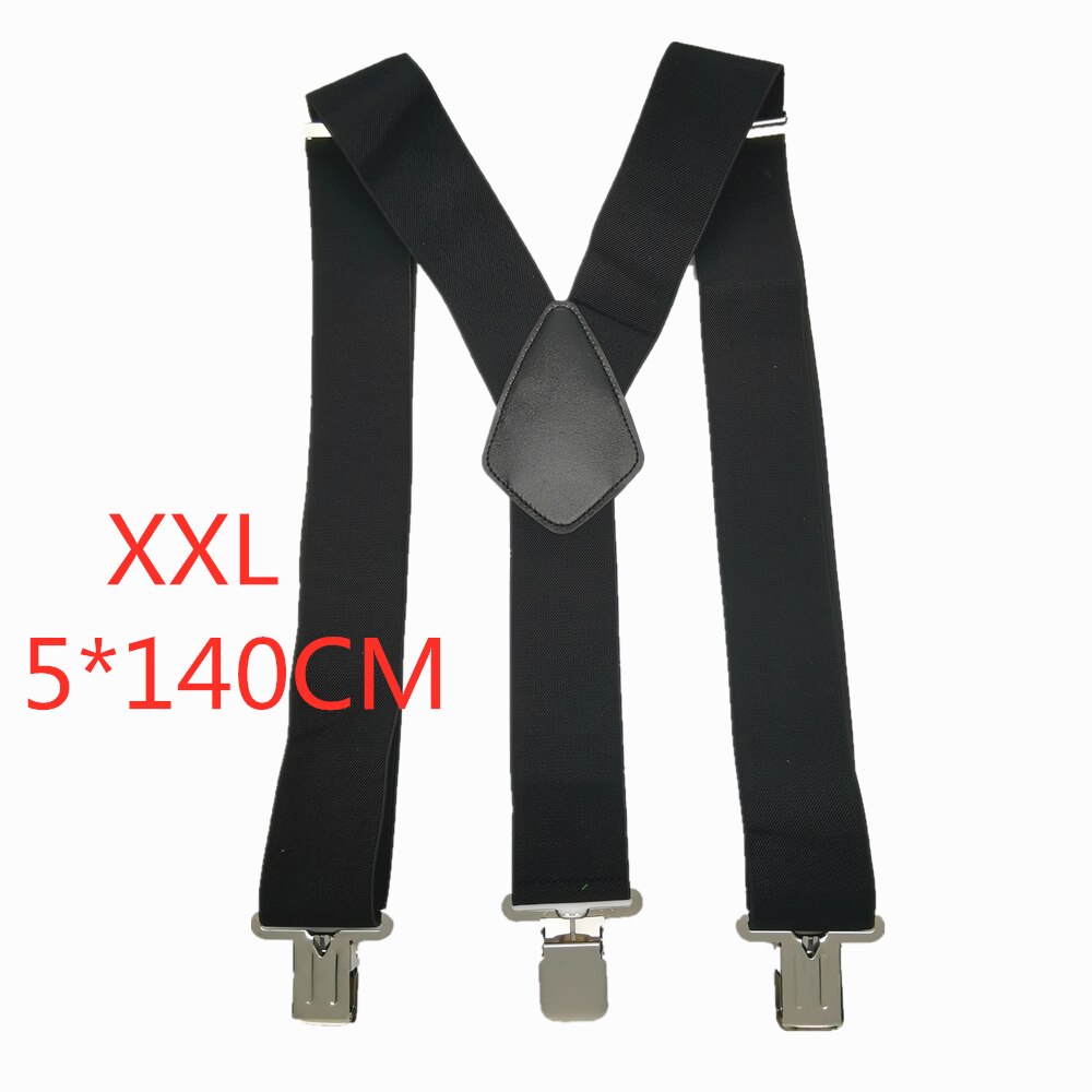 Bretelles à Clips solides pour hommes, bretelles unisexes, 50mm de Large, 5 couleurs unies, ceinture à bretelles réglables à haute élasticité pour les travaux lourds: Black-140cm