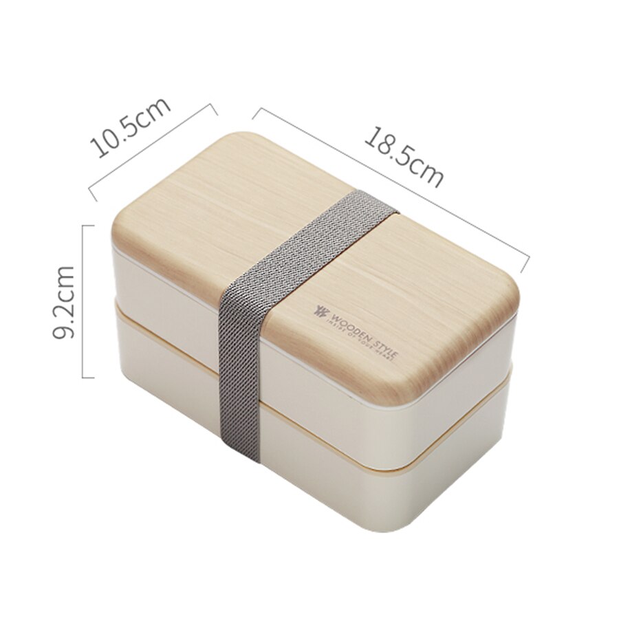 2 Layers Portable Lunch Box Stainless Steel Children School Picnic Office Microwave Bento Lunch Box Cartoon Food Container Box: wooden white