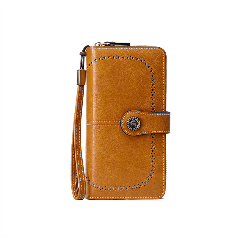 Vintage Ladies Long Leather Wallet Retro Natural Skin Zipper Coin Bag Card Holder Large Capacity Wallet For Girl: Clear