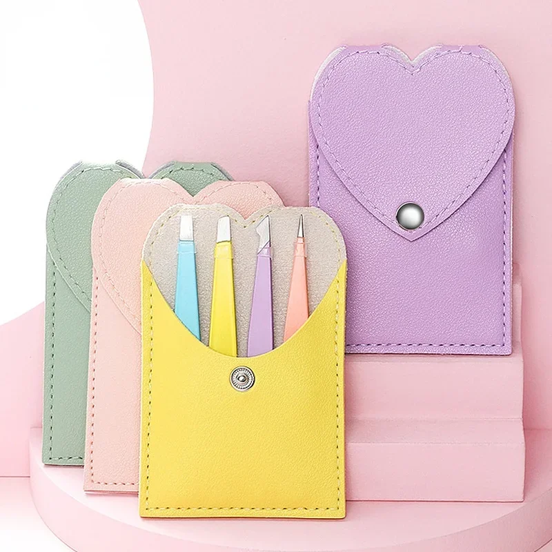 Hair Removal Tweezers Stainless Steel Eyebrow Tweezers Pink Slanted Black Tip Point Face Harmless Makeup Beauty Tool Cosmetic