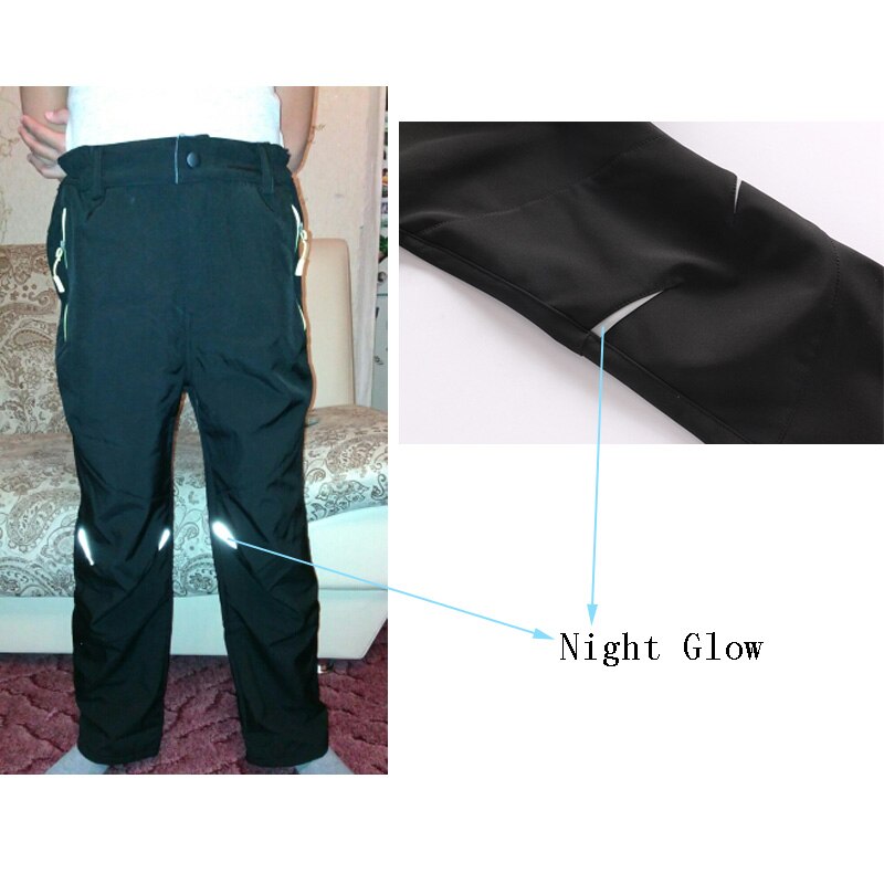 TRVLWEGO Ski Pants Hiking Camping Sports Winter Boy Girl Night Glow Waterproof Breathable Soft Shell Thick Snow Pants Kids