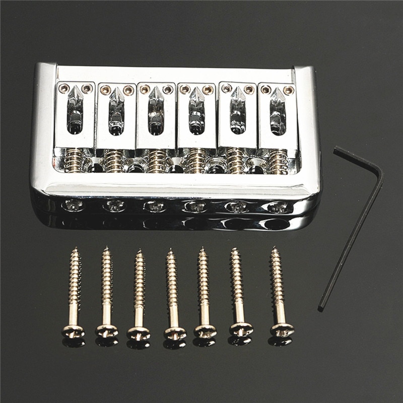 6 String Fixed Hard Tail Hardtail Bridge Chrome For Electric Guitar Replacement+Wrench+7 Screws Guitar Parts & Accessories