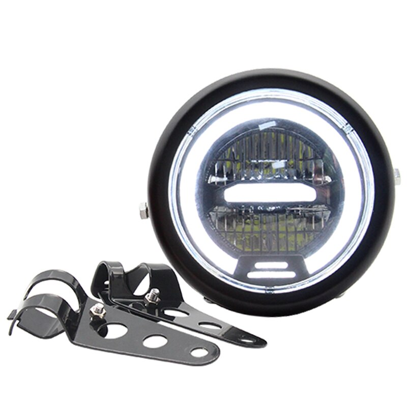 12v 6.8 tommers cafe racer vintage motorsykkel led lampe avstand lys motorsykkel frontlys hvit drl halo ring+brakett