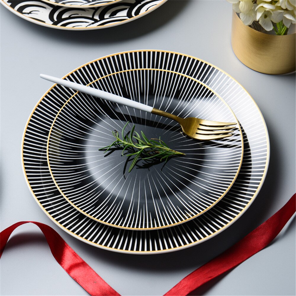 Bordservice keramisk middagstallerken sæt fad 8/10 tommer porcelæn sød dessert tallerken spisestel europæisk geometri moderne tallerken