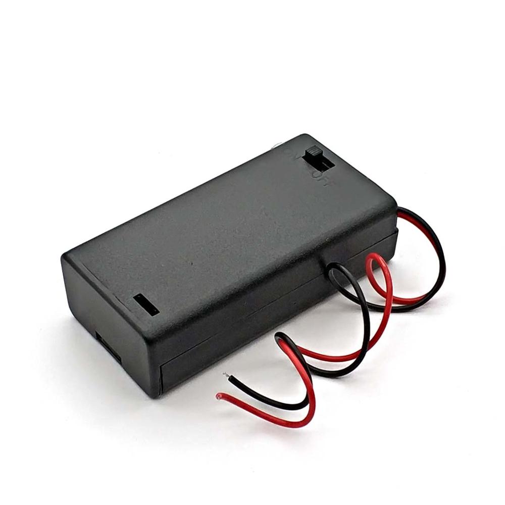 2AA 3V Black Battery Holder Connector Storage Case Box ON/OFF Switch With Lead Wire lightweight