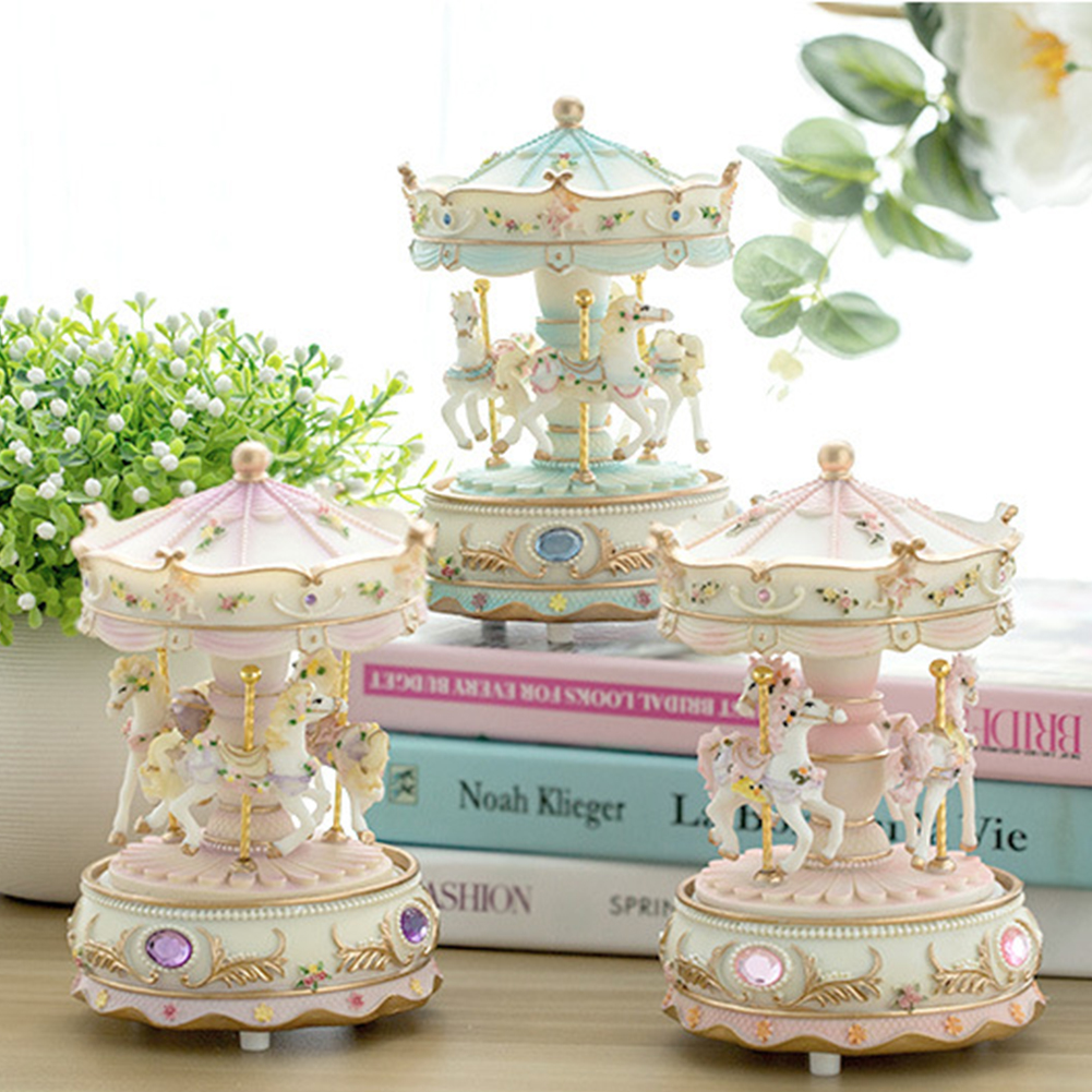 Valentijnsdag Led Licht Craft Verjaardag Decor Muziekdoos Luxe Carrousel Speelgoed Kleur Veranderende Kid Handwerk Uurwerk Mechanisme