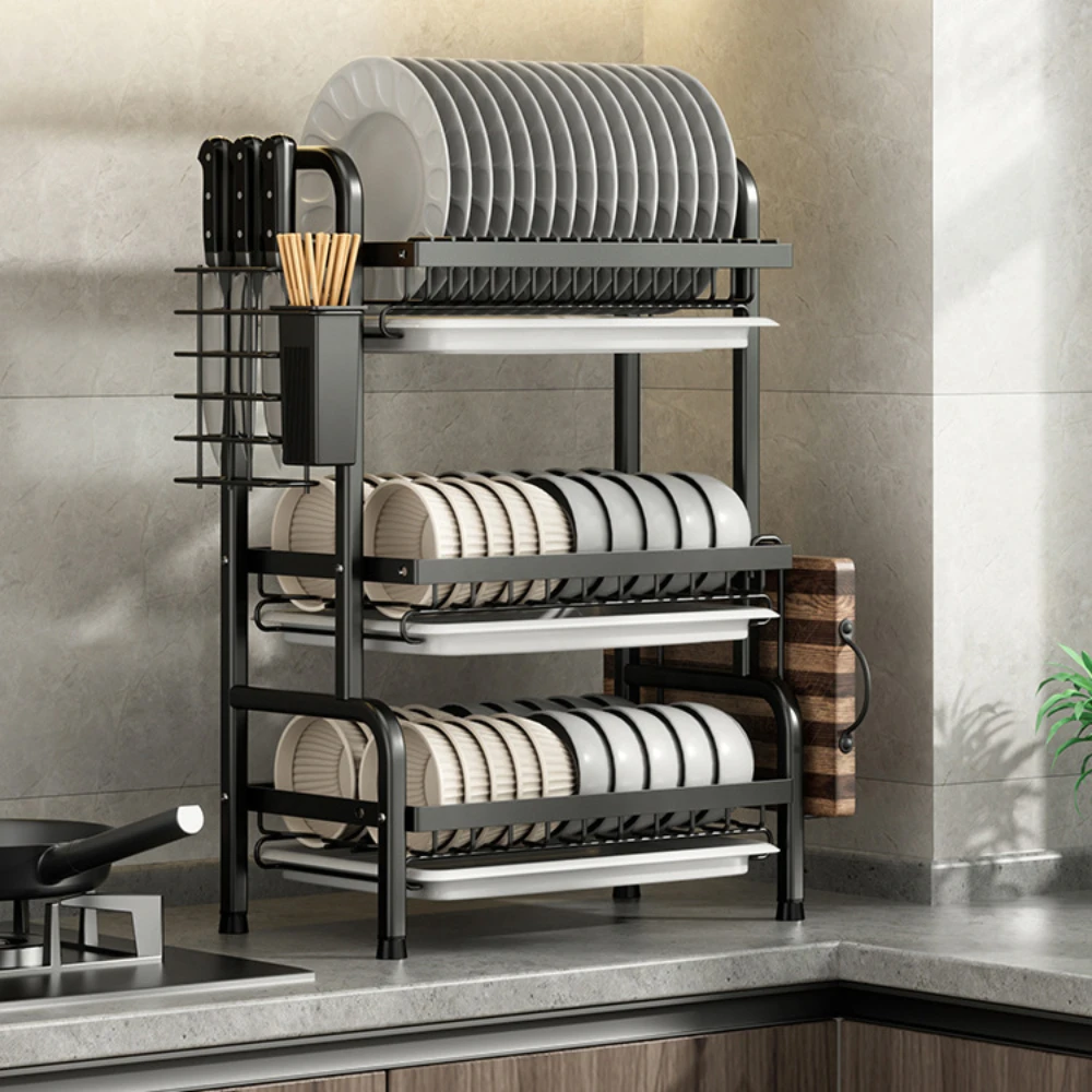 Étagère à vaisselle de cuisine, bols et baguettes à plusieurs étages, placard de rangement, égouttoir en acier inoxydable, étagère de rangement de Style rétro
