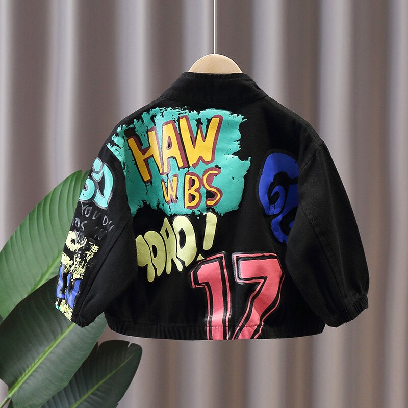 NEUE Frühling Herbst gutaussehend Jungen Jacken Graffiti oben Graben Mantel Langarm freundlicher Outwear Straße Junge Mann Coole Kleidung: 90