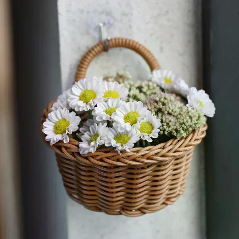 Kjøkkenorganisator vegghengt oppbevaringskurv vevd kurv dekorativ blomsterorganisator kjøkkenservise frukt og grønnsaker oppbevaring