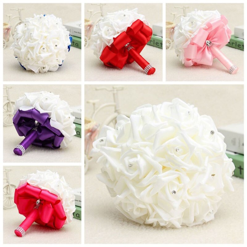 Beautiful Romantic Wedding Simulation Flower Rose Crystal Bouquet Bride Bridesmaid Flower-Girl Wand Best Wedding Floral