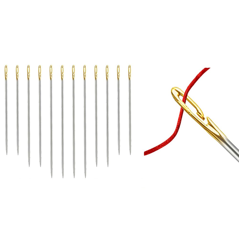 12/24Pcs Self Threading Sewing Needles Side Easy Threading Embroidery Needles Stitching Pins 3 Sizes Hand Sewing Blind Needles: Light Grey