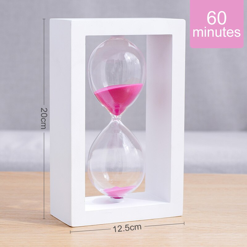 Timeglass 60 minutter tidtaker gratis gravering klokke sandklokke sandglass tre timing ornamenter hjem dekorasjon tilbehør: Hvitrosa