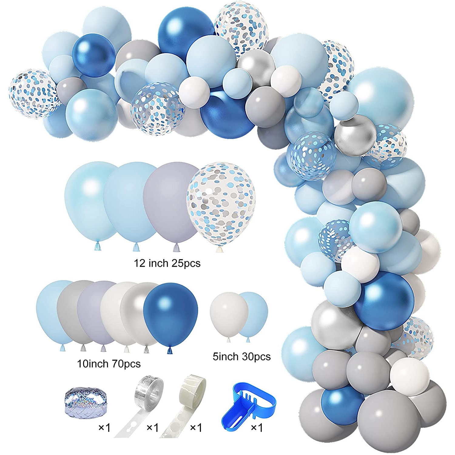 Juego de globos inflables de látex para boda, juguete Retro con cadena de colores, ideal para , banquete, arreglo de pared, arco de globos, 129 piezas: blue