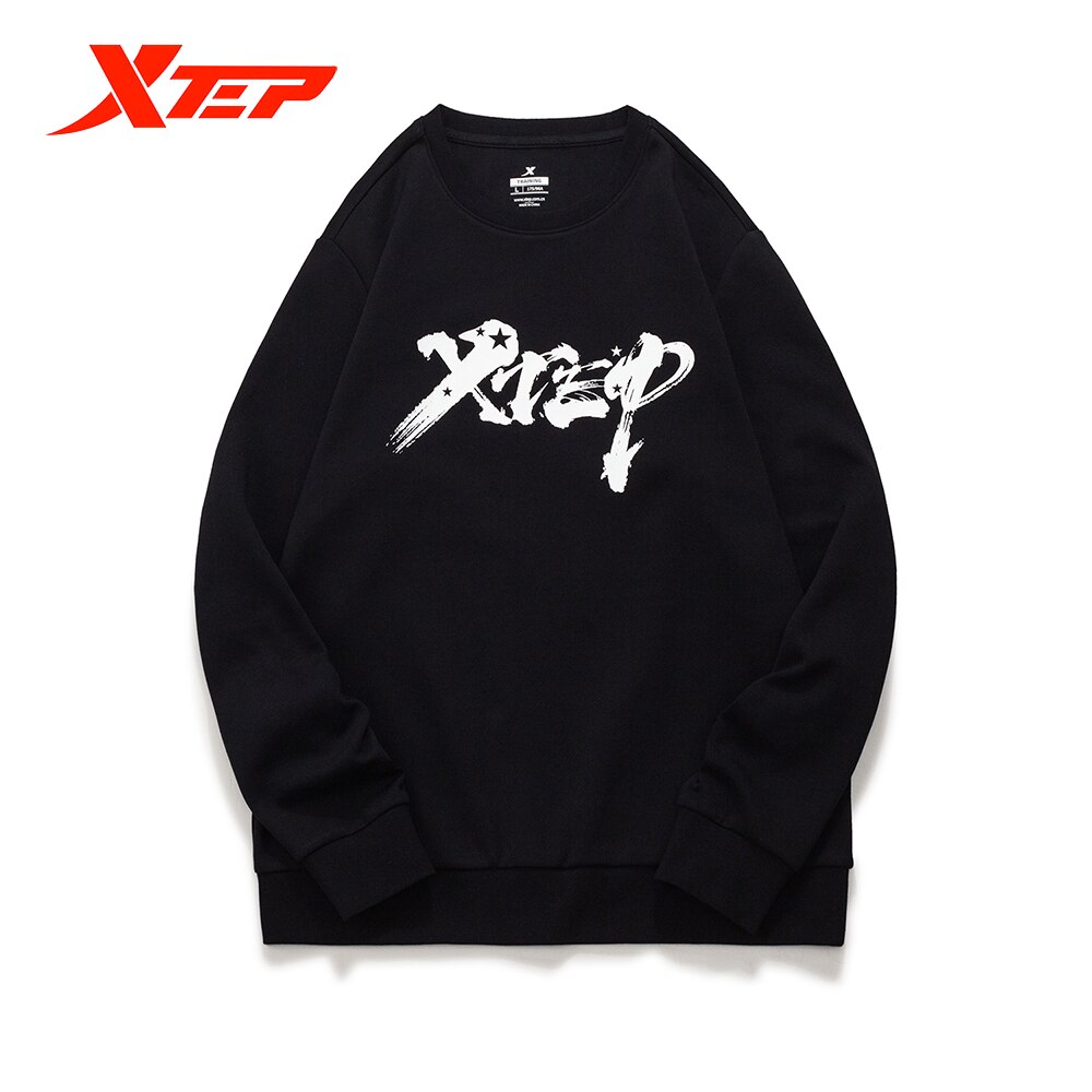 Xtep Sportswear Men&#39;s Clothes Round Neck Long Sleeve Casual Sportswear Outdoor Sport Clothes 879329920115: M / black