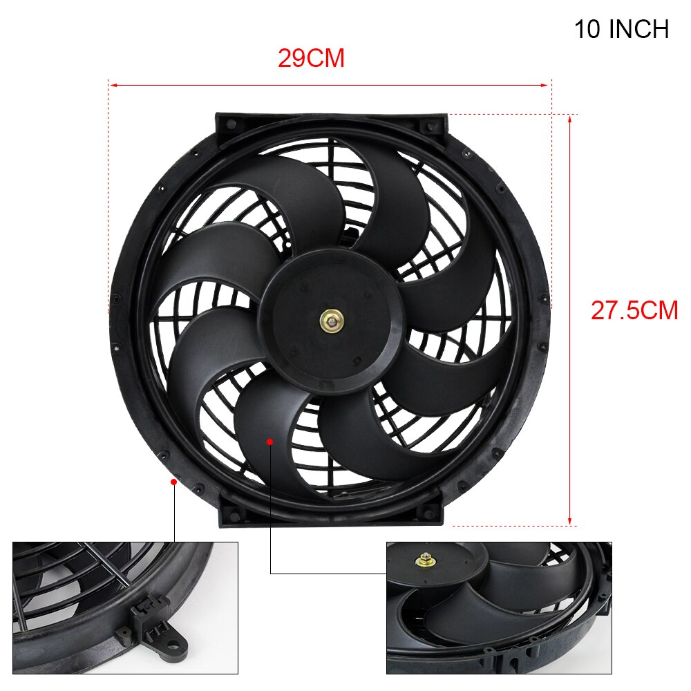 7 9 10 12 13 14 tums universal 12v 80w smal, reversibel svart blad elektrisk kylfläkt monteringssats för automatisk fläkt: 10 tum