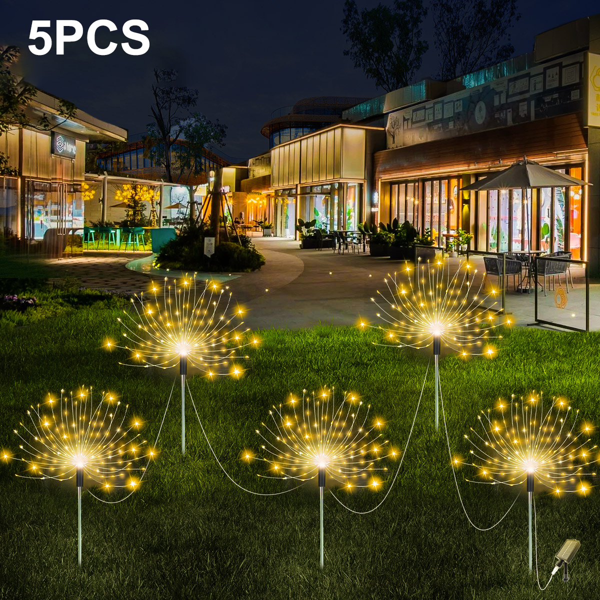 5 stuks 400 LEDS zonne-energie vuurwerk licht buiten zonne-licht waterdichte LED kerstverlichting 8 modi verlichting voor tuin gazon tuin: orange / 6-10W
