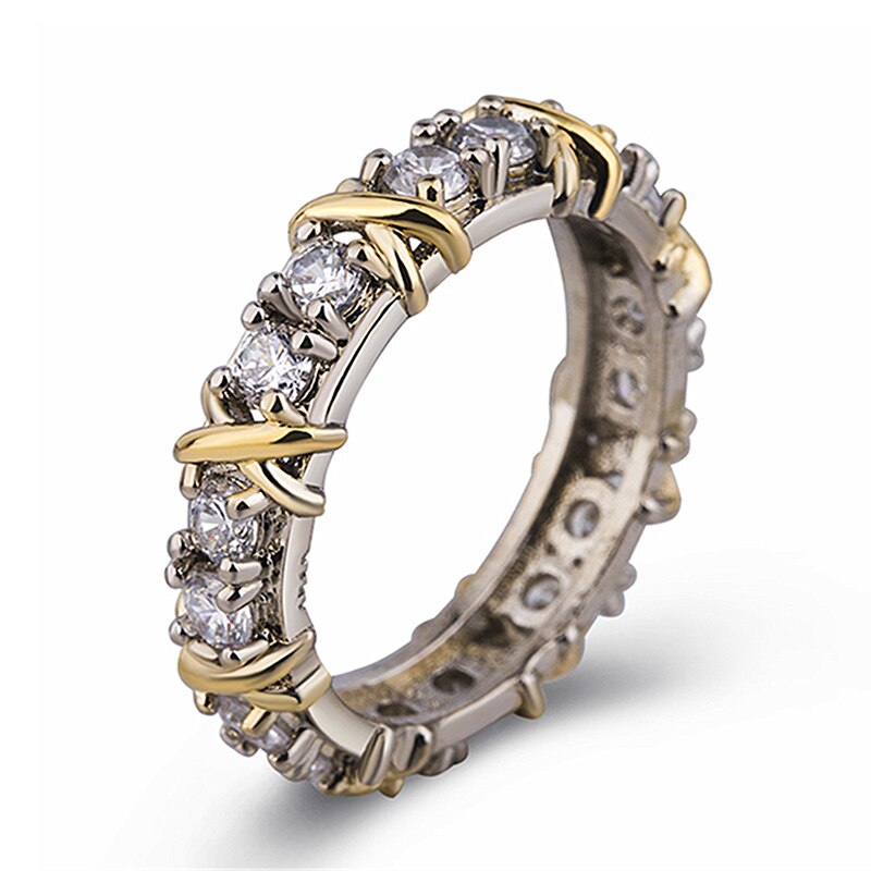 Sterling Zilveren Kruis Volledige Diamanten Ring Platina Band Ring Voor Vrouwen Meisje Promise Ring Zirkoon Sieraden Dual Plating XR-H