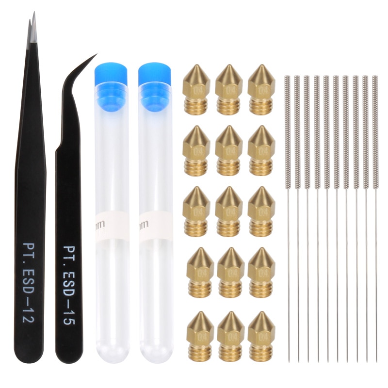 Mk8 tip nozzle cleaning kit esd-15/12 tweezers 0.4mm Nozzles*10 Copper Extrusion Part Stainless Steel Cleaning Needle 0.4mm *10
